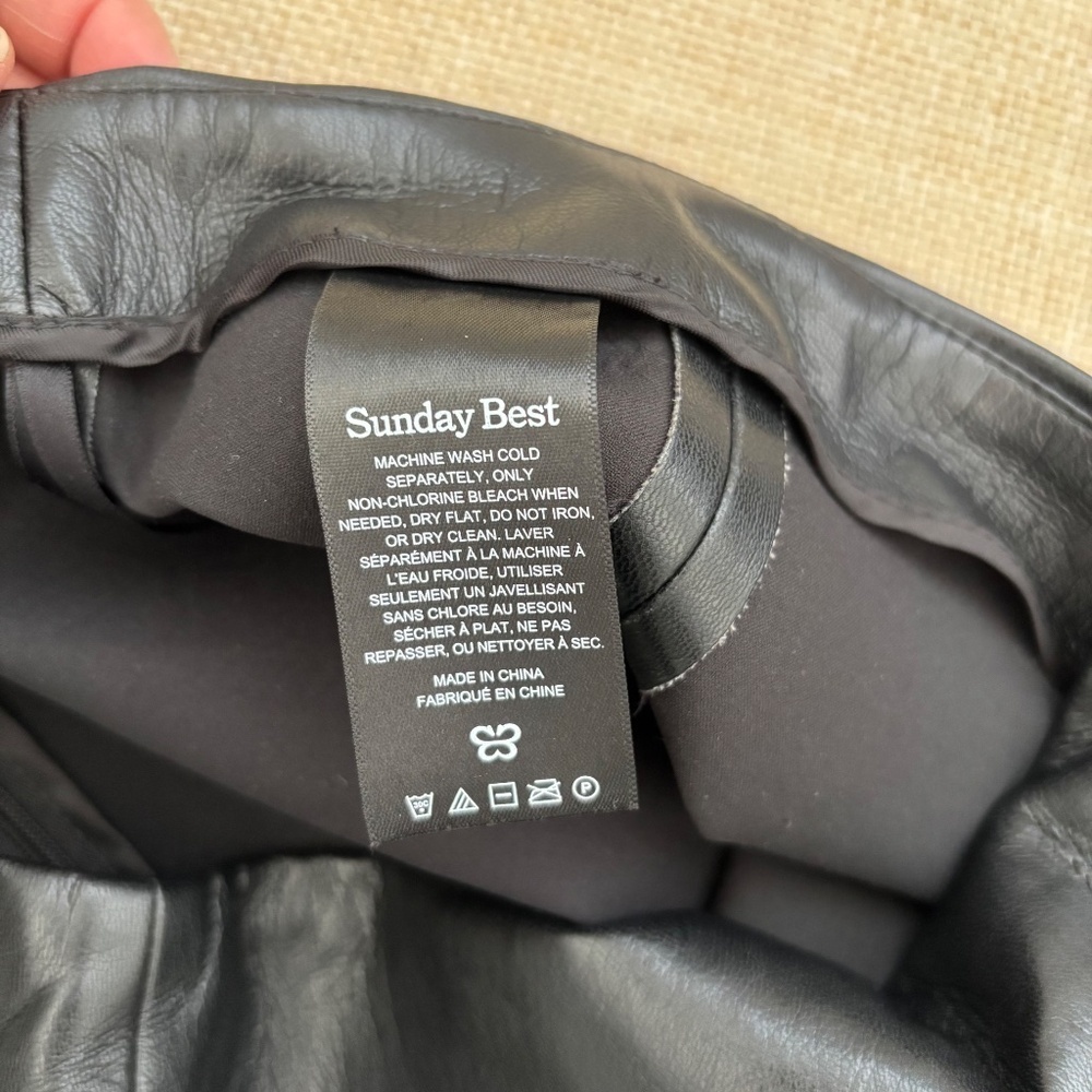 Sunday Best Black Faux Leather Mini Skirt with Side Slit - Picture 3 of 10